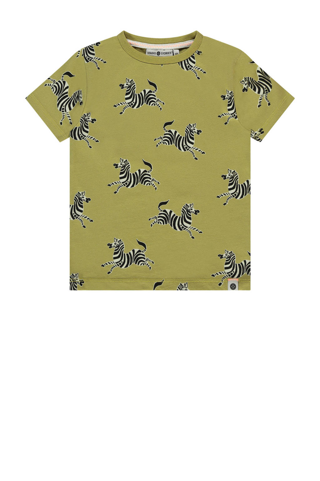 Stains&Stories T-shirt met all over print groen/zwart