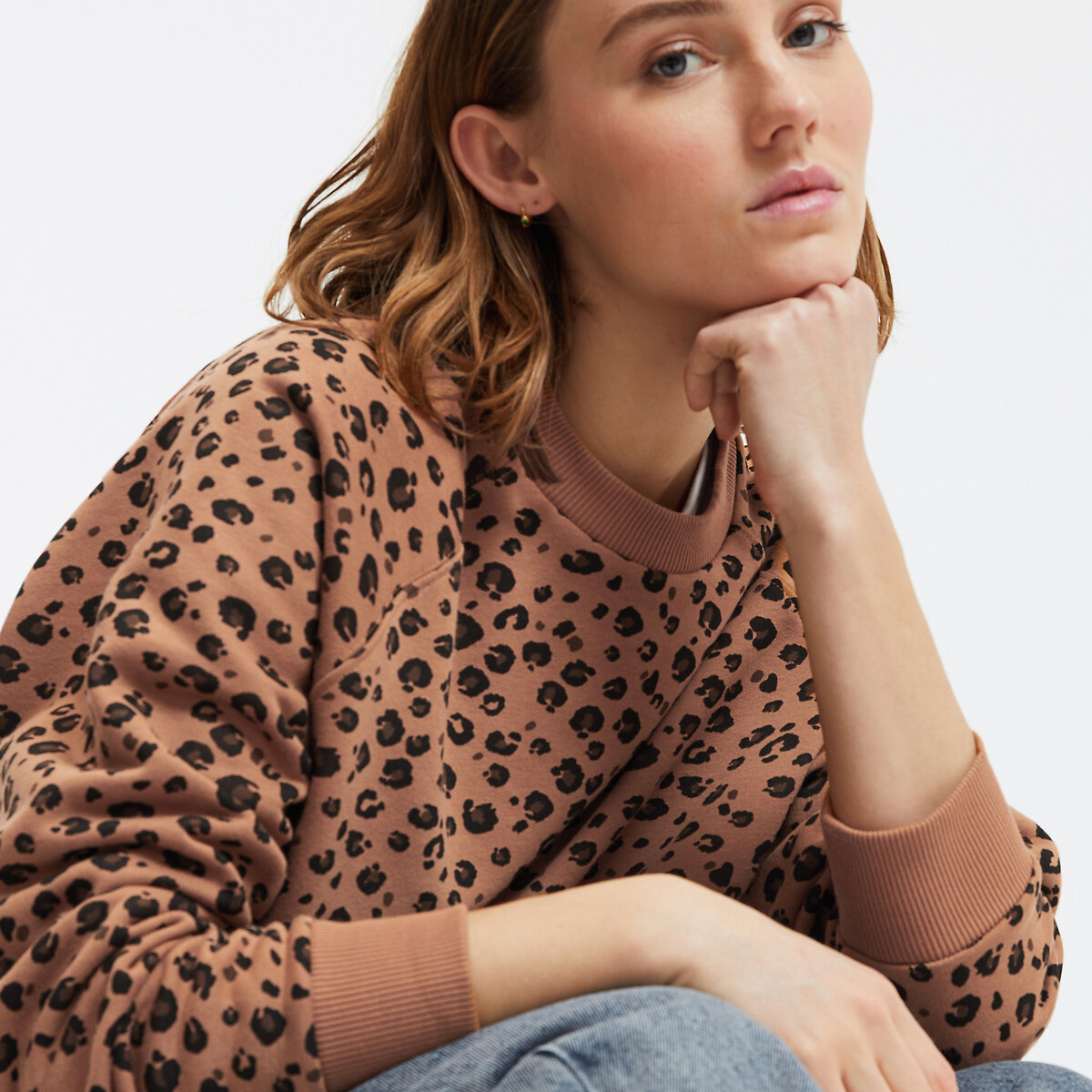 COLEÇÕES LA REDOUTE<br>Moletom folgado com gola redonda e estampa de leopardo