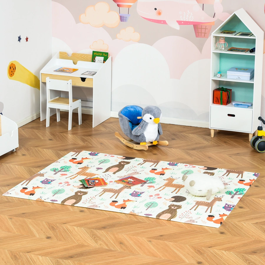 HOMCOM Kinderspielteppich mit 2 unterschiedlichen Designs, für Innen und Außen Mehrfarbig