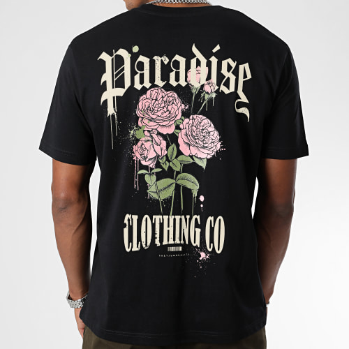 Tee Shirt Oversize Large Paradise Roses Clothing Noir