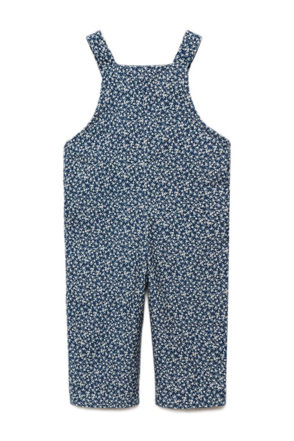 Mango Kids gebloemde tuinbroek blauw/ecru