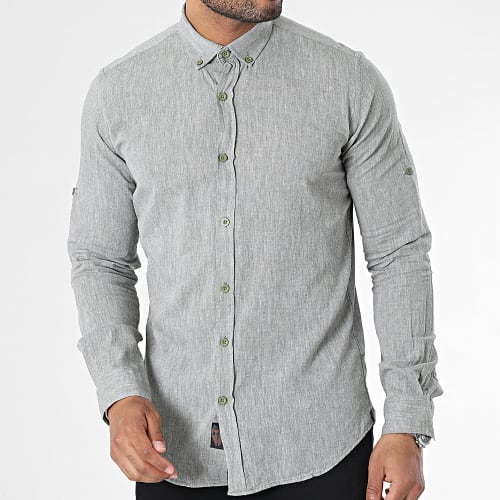Chemise Manches Longues Vert Kaki Chiné