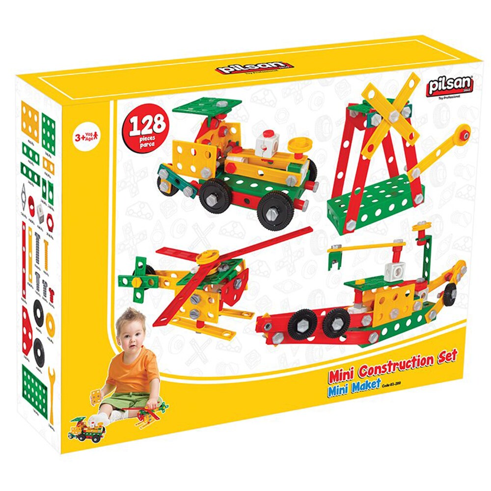 Pilsan 03200 Bau Mini Modell 128 Teile Metall Konstruktionsspielzeug, ab 3 Jahre bunt