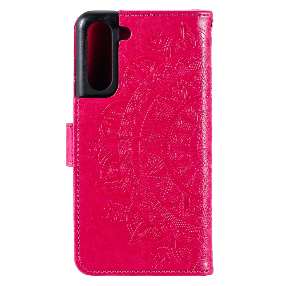 Samsung Galaxy S21 FE 5G Leder Tasche Wallet - Mandala Flowers Imprint - Rot / Pink