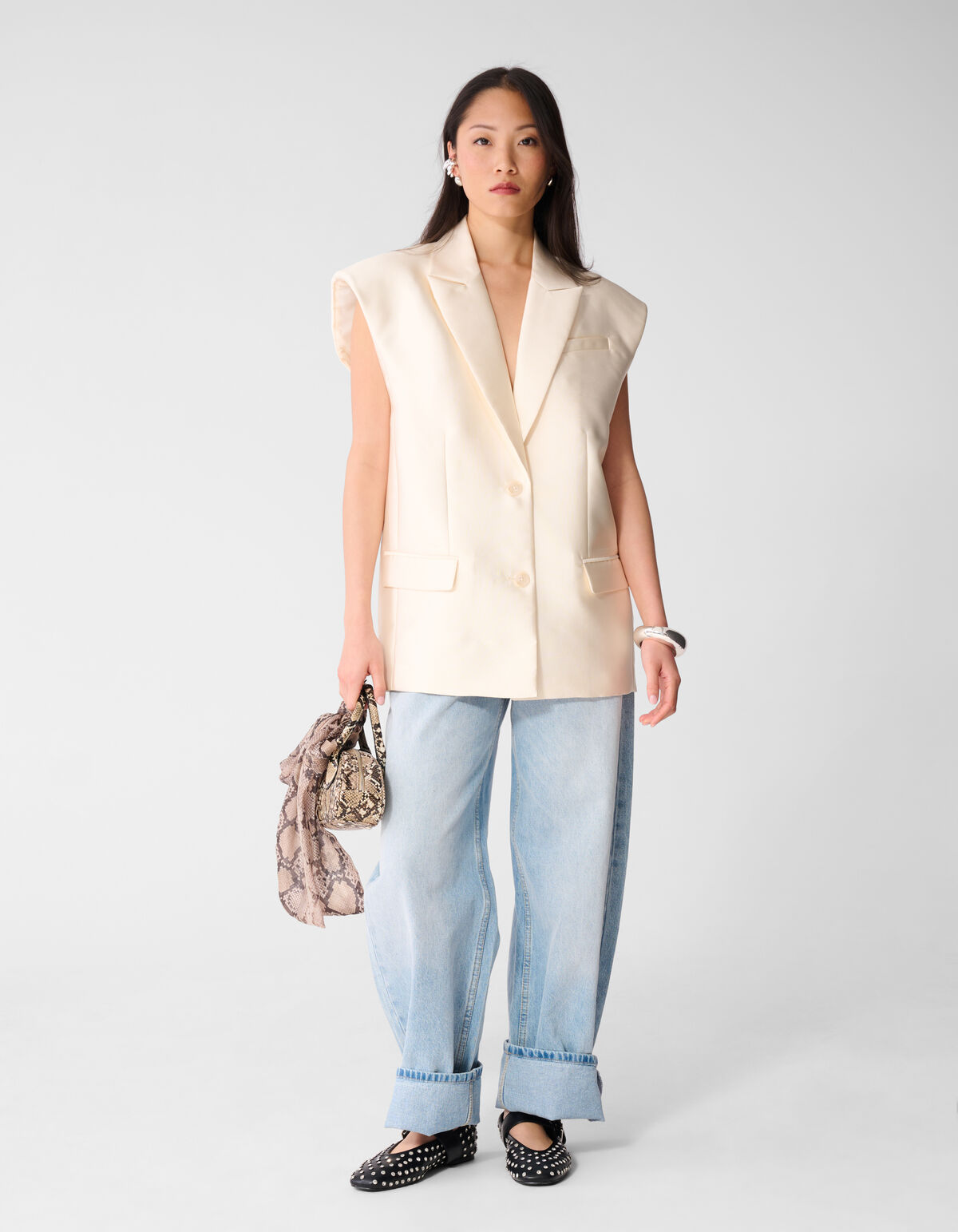 Oversized Sleeveless Blazer Gebroken Wit