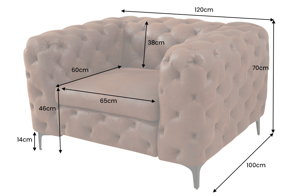 Design Chesterfield Sessel MODERN BAROCK 120cm antik braun Microfaser mit Federkern