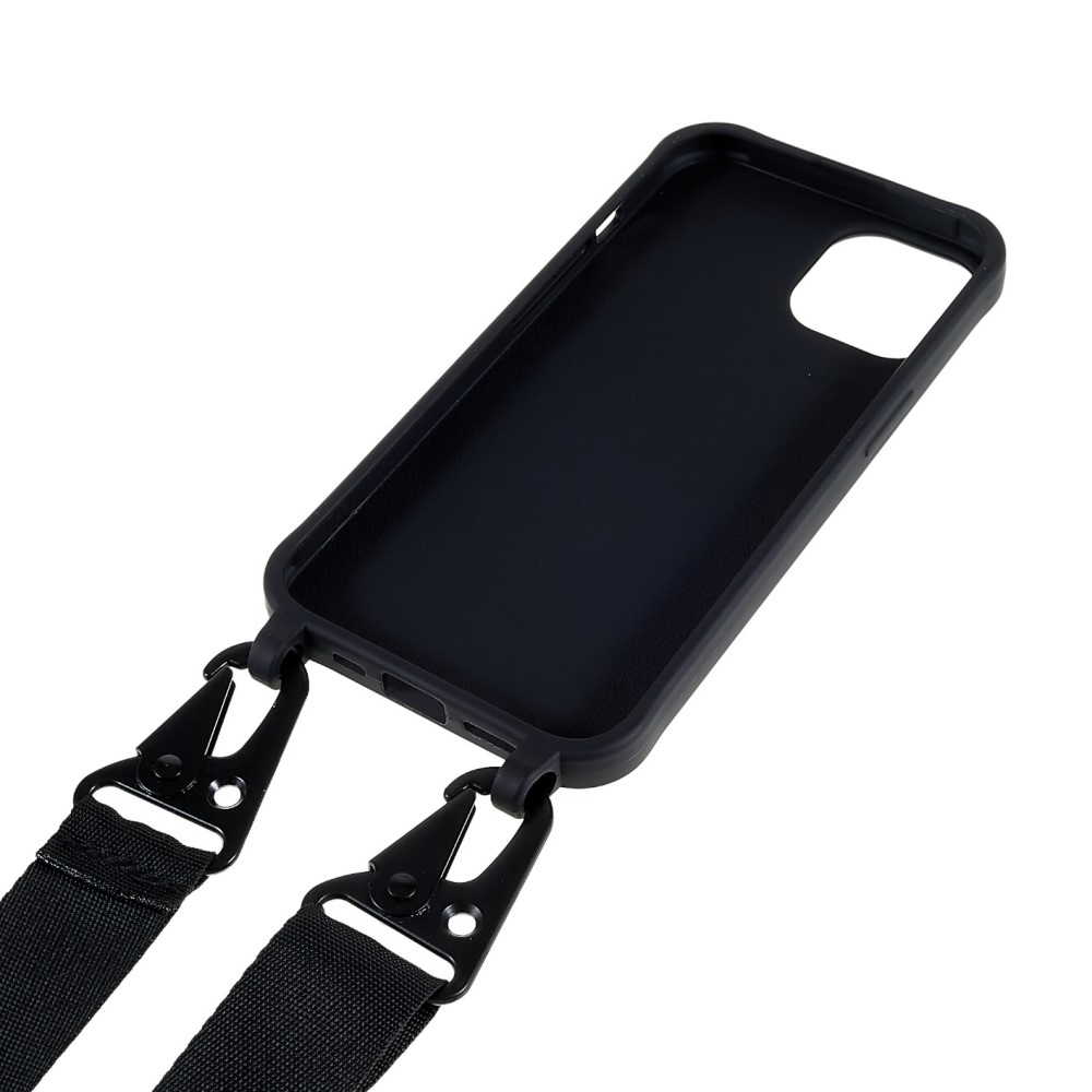 iPhone 14 Necklace Gummi Case Hülle   Handykette Nylon Strap (160cm) - Schwarz