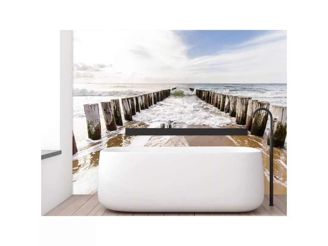 Papier peint brise-lames sur la plage - 400 x 280 cm