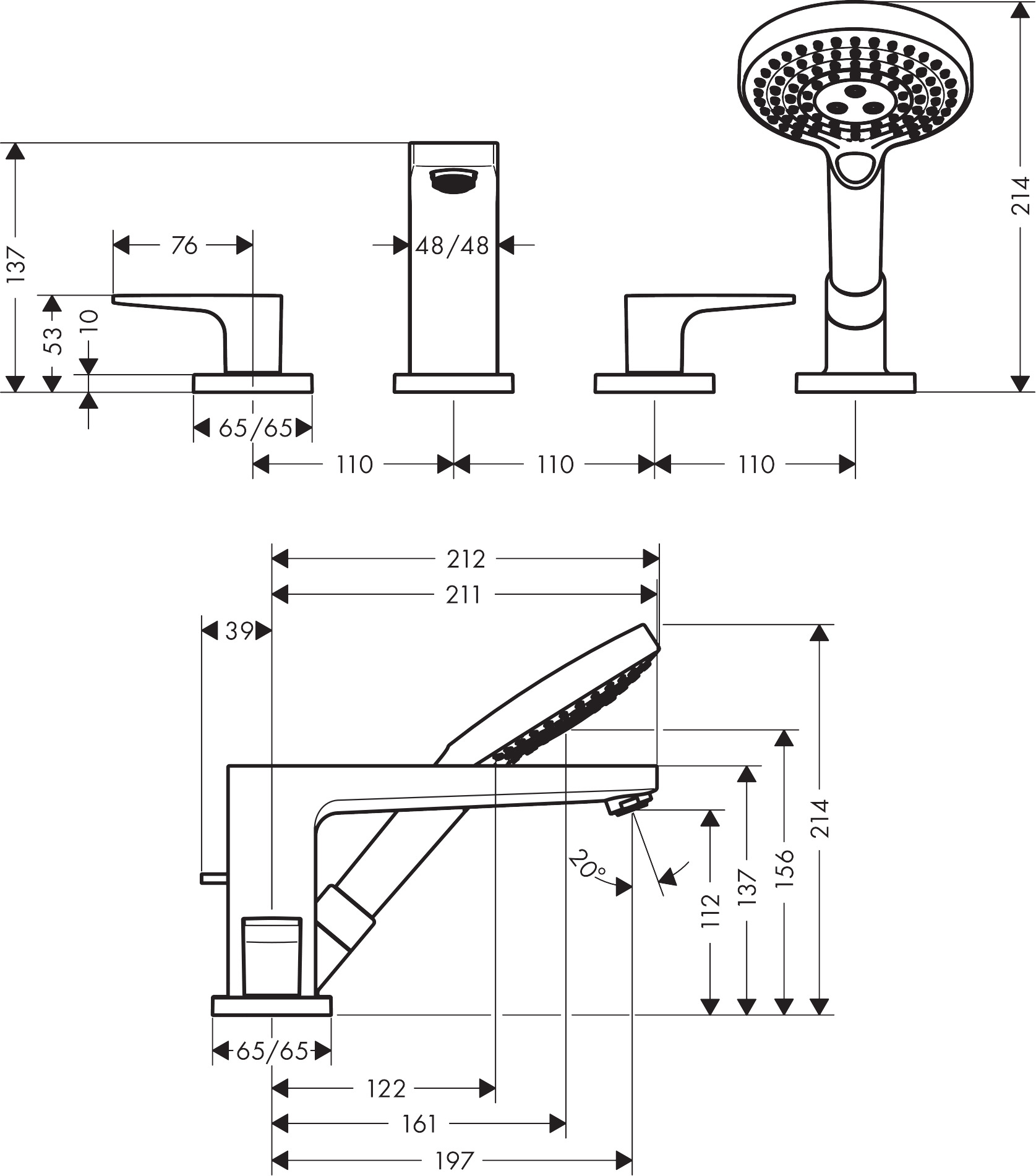 Hansgrohe Metropol 4-gats badrandmengkraan chroom