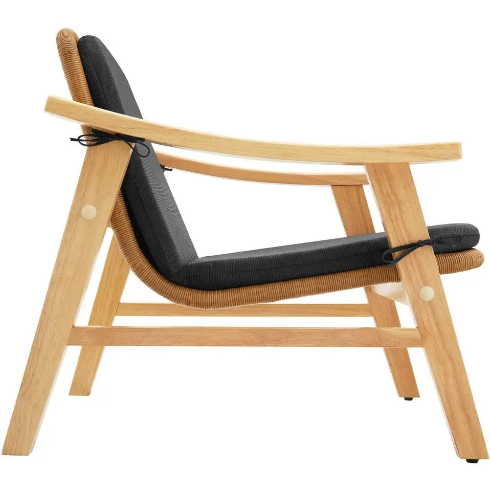 tectake - Wicker fauteuil Treviso, houten frame en kussen, Natuur