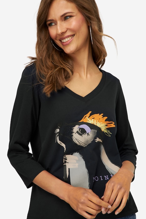 T-Shirt, Robbe, V-Ausschnitt, 3/4-Ärmel, OEKO-TEX