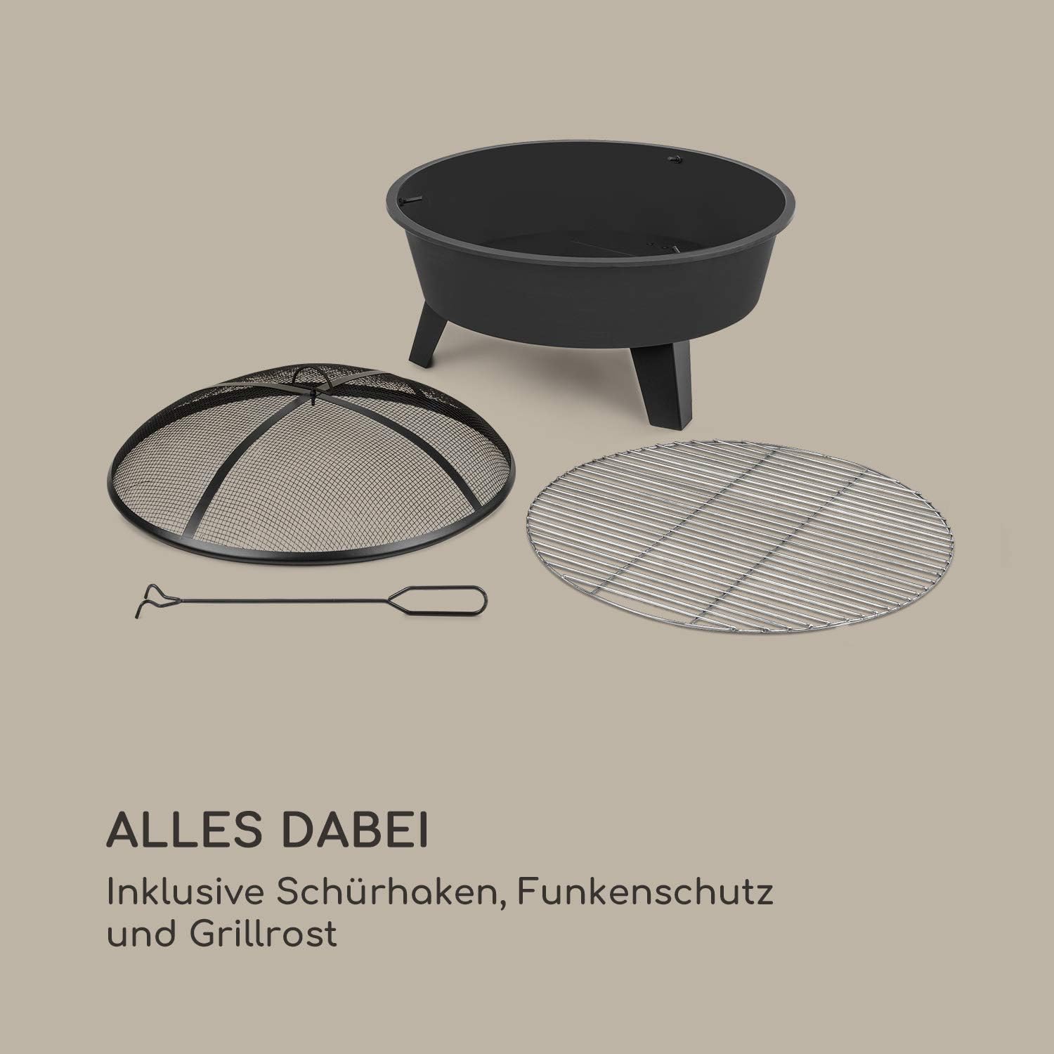 Blumfeldt 2-in-1 Feuerschale - Feuerschale für den Garten mit Edelstahl-Grillrost, Feuerschalen FireView Concept, Funkenschutz, Trageringe, Schürhaken & Grillrost, Stil: Nolana, schwarz