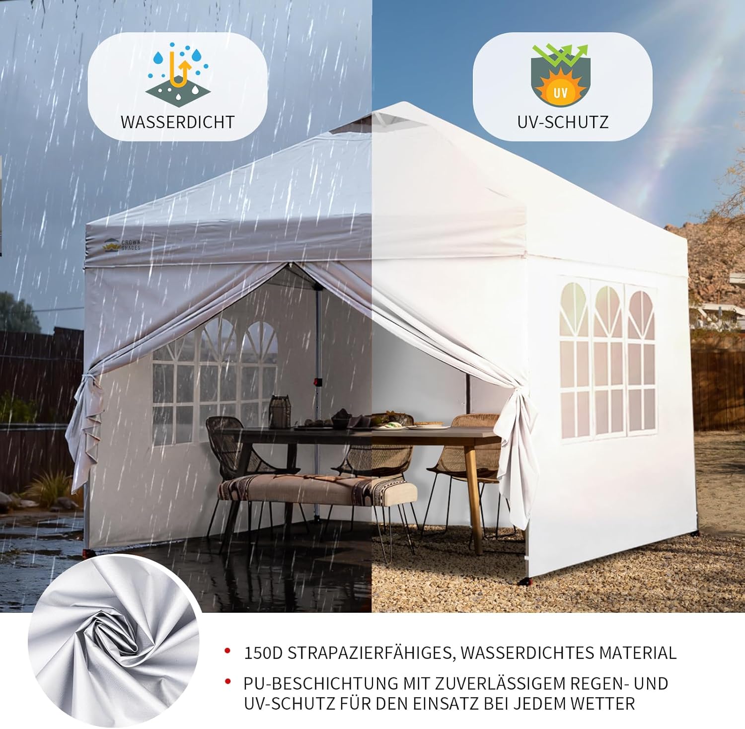 Pavillon 3x3 Wasserdicht Stabil Winterfest mit 4 Seitenteilen, Pop up Gartenpavillon UV Schutz 50+, Partyzelt Für Outdoor Camping, 3-Fach Höhenverstellbar, Pavillion mit Tragetasche
