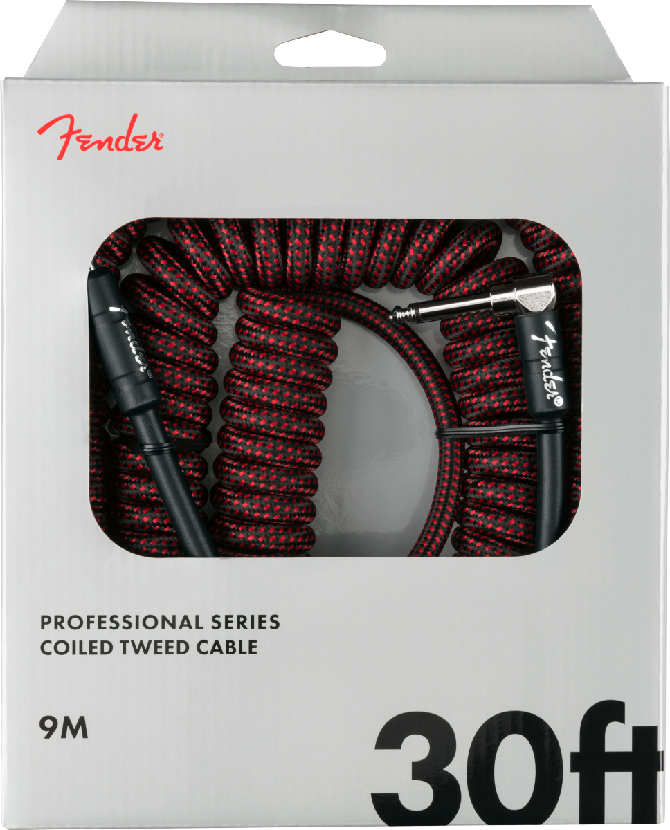Fender Professional Cables coil cable 9 m rood tweed recht en haaks