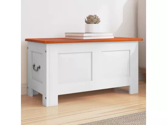 Coffre de rangement et couvercle marron et blanc bois d'acacia