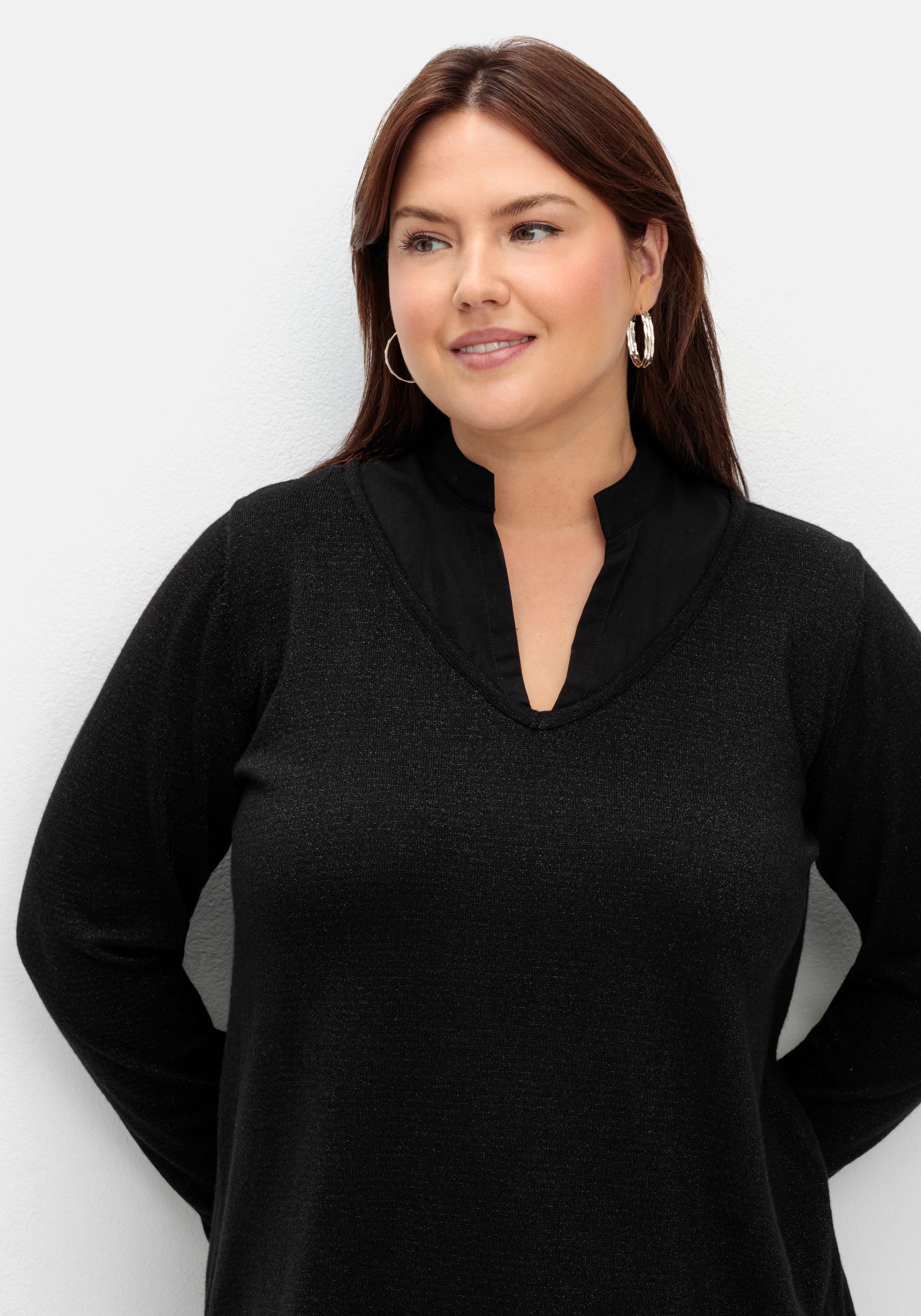 2-in-1-Pullover mit V-Ausschnitt und Glitzergarn