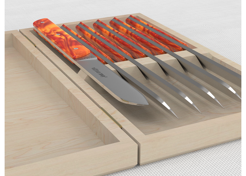 Service de 6 couteaux de table avec un manche en Madreperlato Orange et lame en acier inoxidable