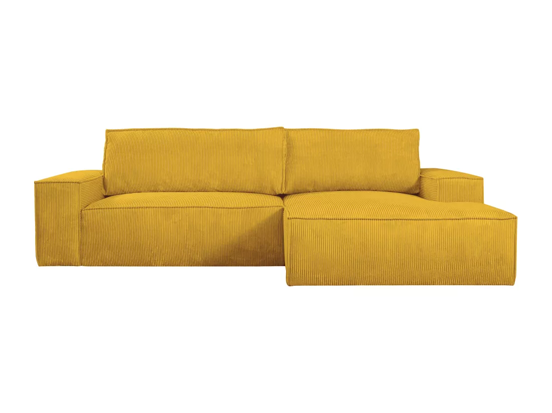 Canapé d'angle droit convertible en velours côtelé jaune AMELIA