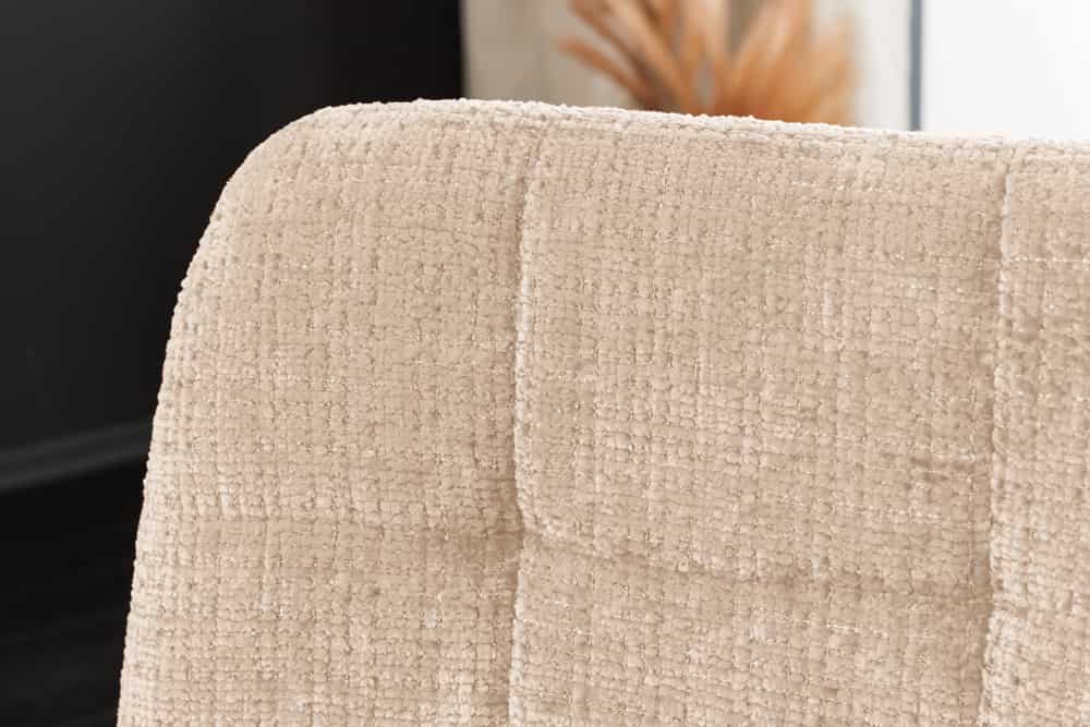 Moderner Design Stuhl TRES CHIC champagner greige Chenille Cremona schwarze Metallbeine