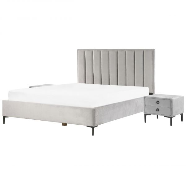 Beliani Conjunto de Quarto de Dormir Sezanne de Veludo Cinzento 190x215x142