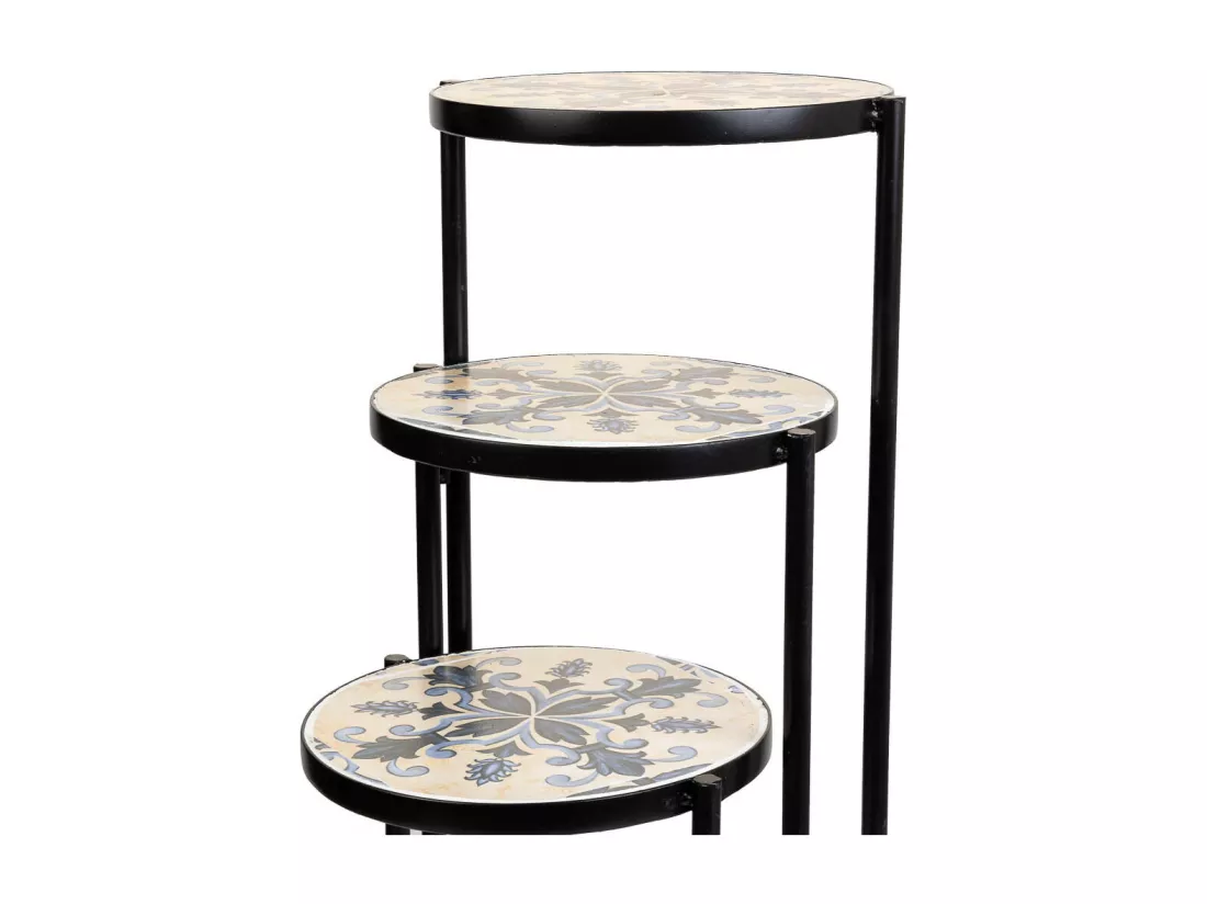 Support en mosaïque et fer forgé noir d30x68h-d25x61h-d20x51h
