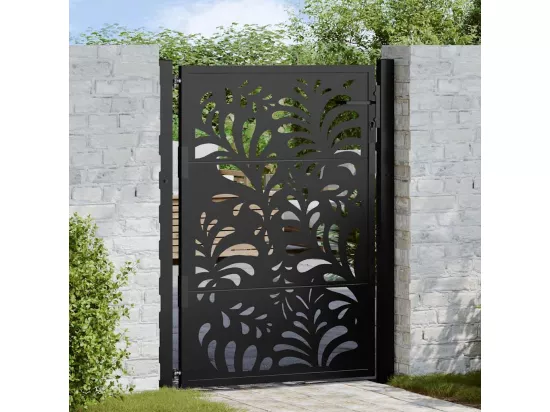 Portail de jardin noir 105x130 cm acier conception de vagues