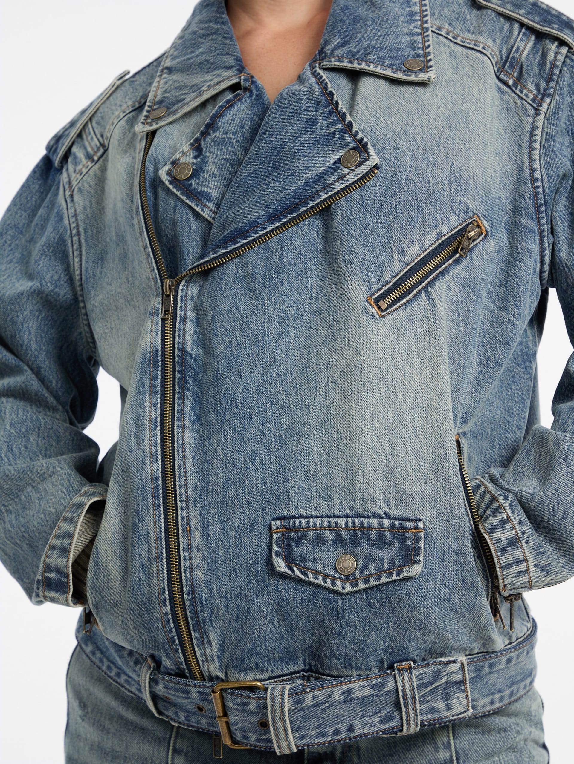 Jaqueta de couro jeans estilo motociclista GUESS Originals