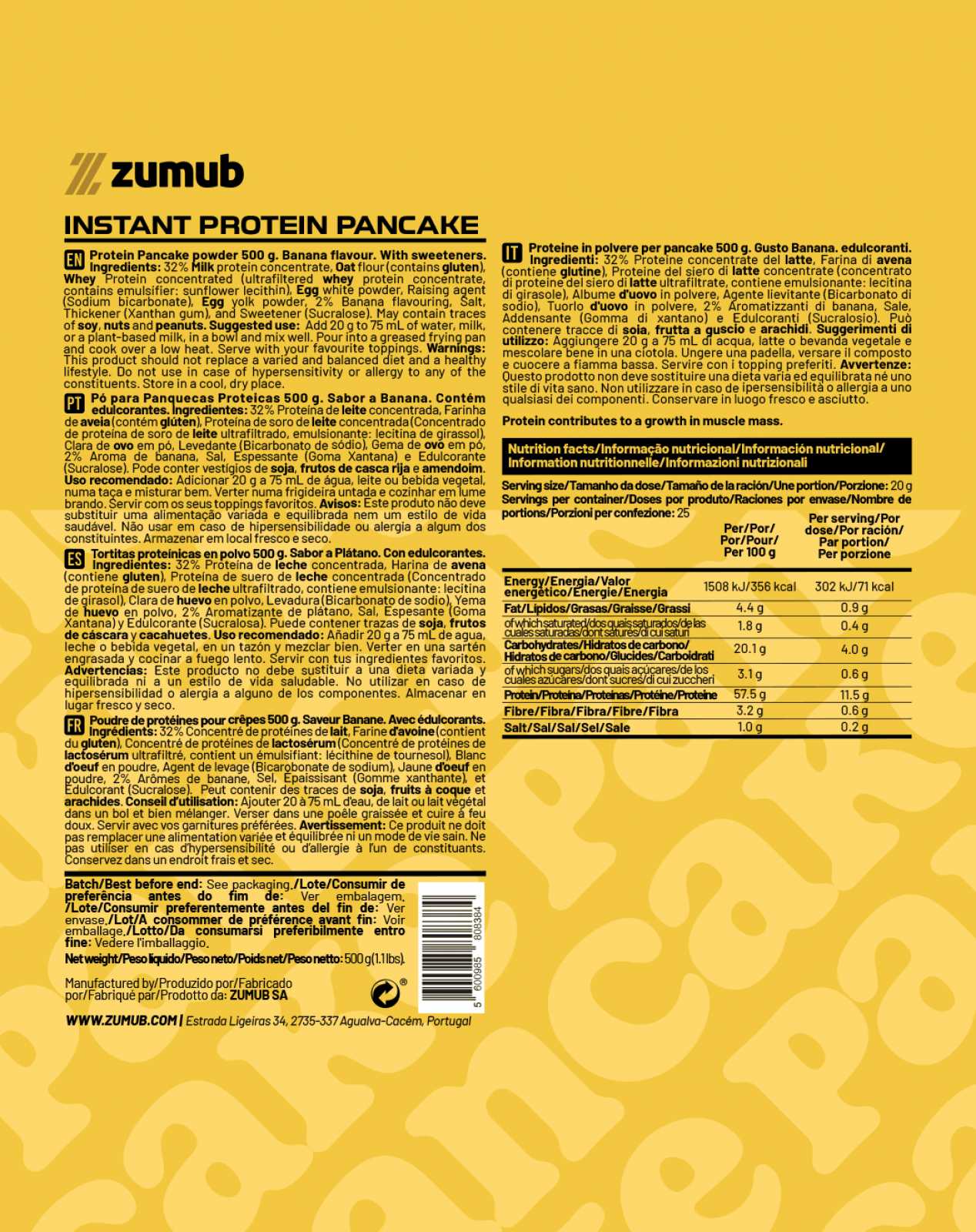 Panquecas instantâneas de proteína Zumub 500g