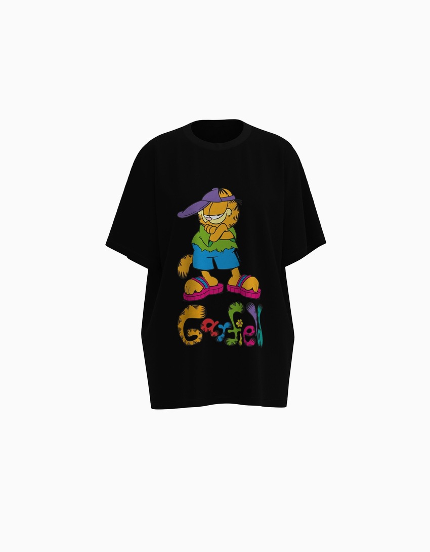 Camiseta oversized de manga curta com estampa do Garfield