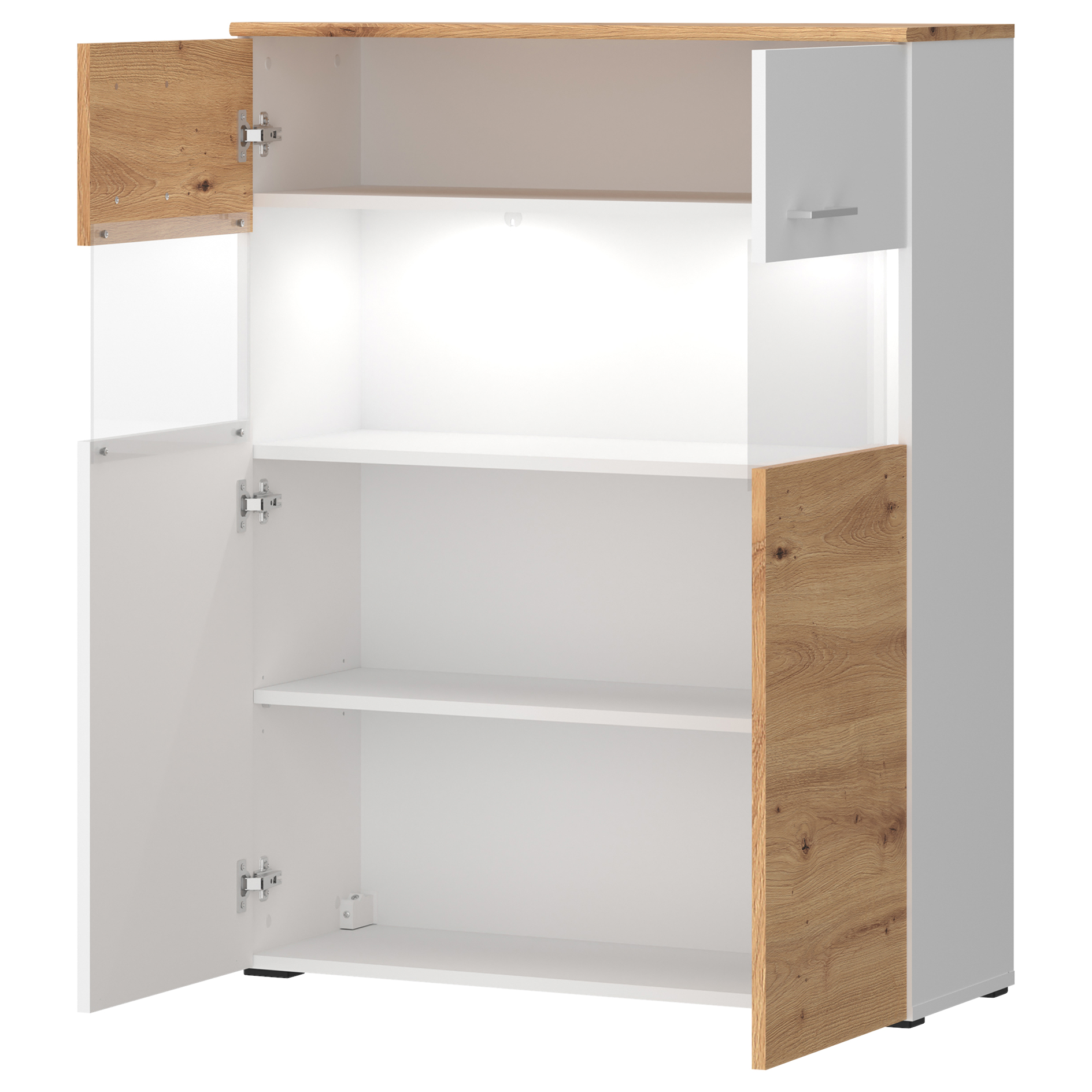 Vitrine - Alpinweiß - Artisan Eiche - 85 cm