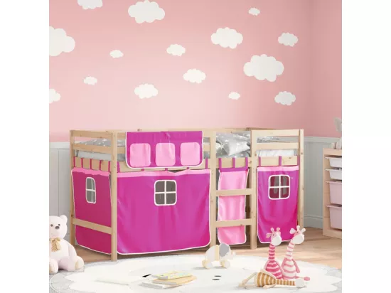 Lit mezzanine enfants avec rideaux sans matelas rose 90x190 cm