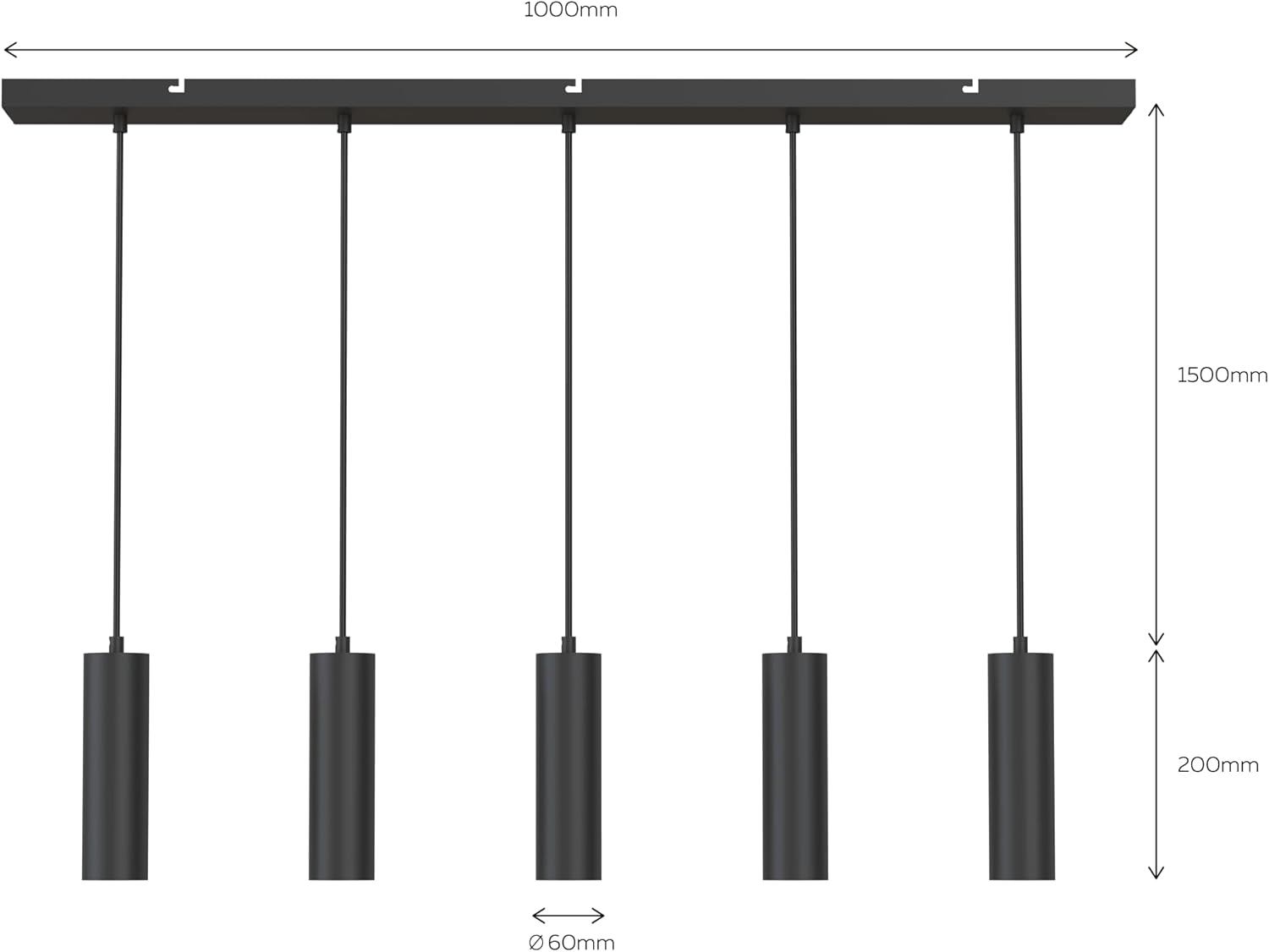 CALEX Smart LED Pendelleuchte, GU10, 5-flammig, höhenverstellbar, RGB-Farben & kalt- bis warmweiß Licht, dimmbar, WLAN App- & Sprachsteuerung, Matt Schwarz