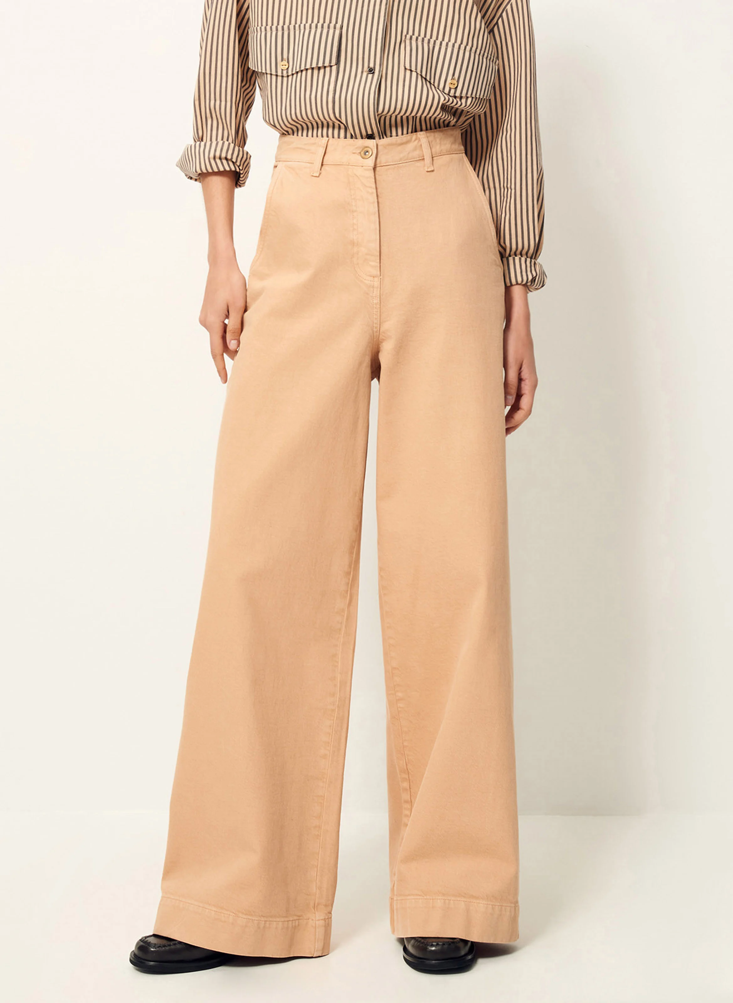 EBEDYE - Jean large taille haute en coton mélangé | Beige