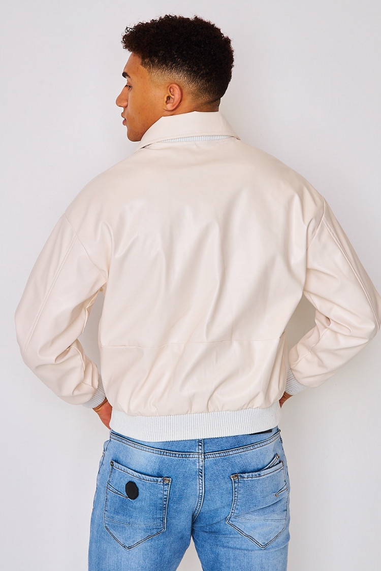 Bomber en simili cuir beige