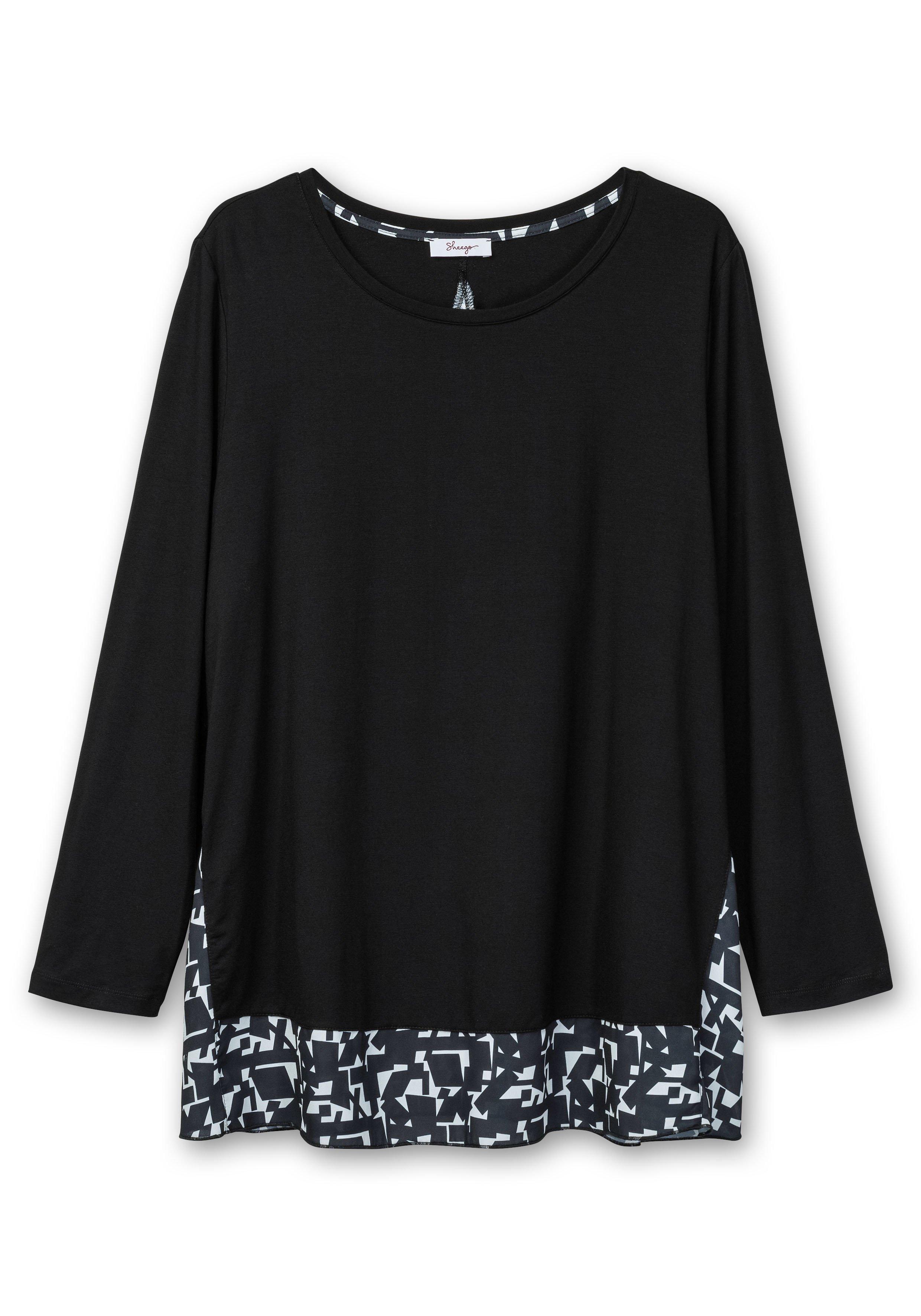 Longshirt in Lagenoptik, mit Grafikprint-Einsatz