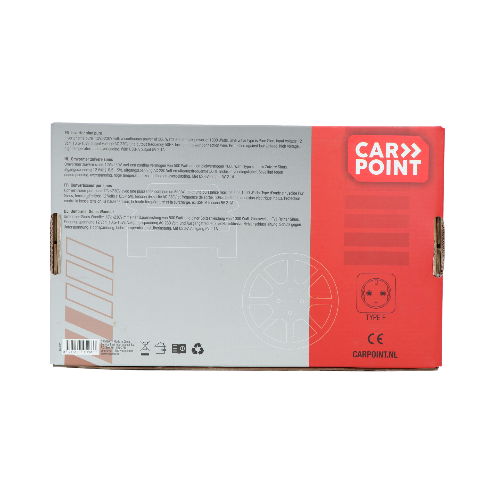 Carpoint Pure Sinus omvormer - 500 watt