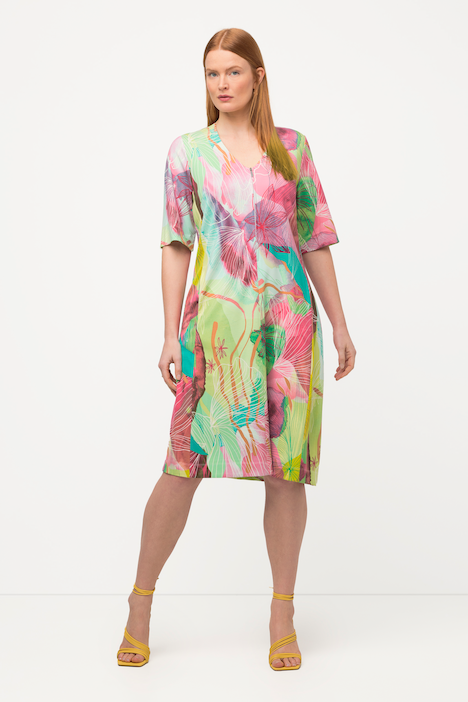 Midikleid, Zipper, A-Linie, V-Ausschnitt, 3/4-Arm