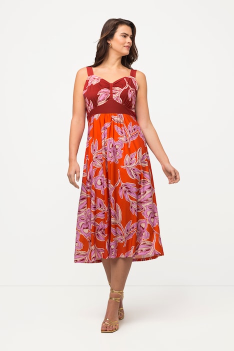 Midikleid, floraler Druck, V-Ausschnitt, ärmellos
