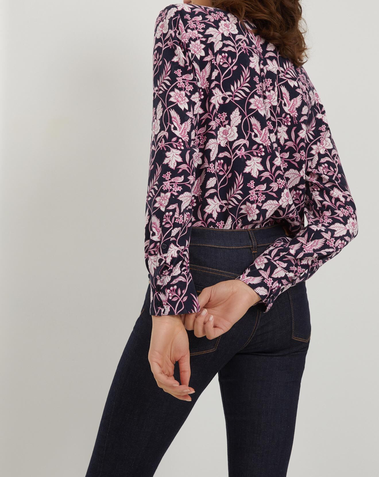 Cyrillus Chemise imprimée Tapisserie bleu foncé/rose