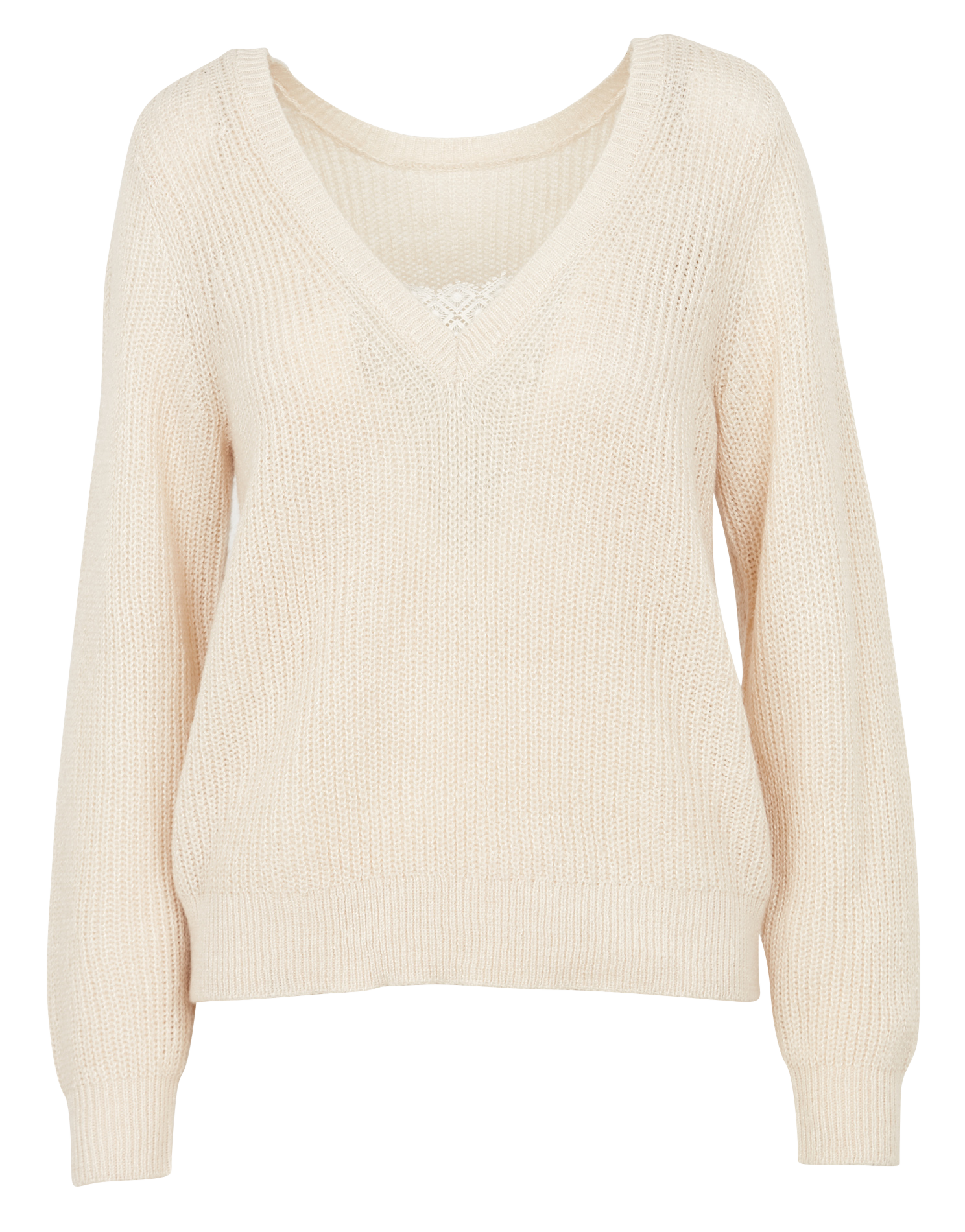 DEBRA - Pull droit col v en maille | Beige