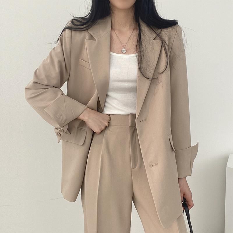 Strawolf - Effen oversized blazer / Hoge taille effen rechte broek