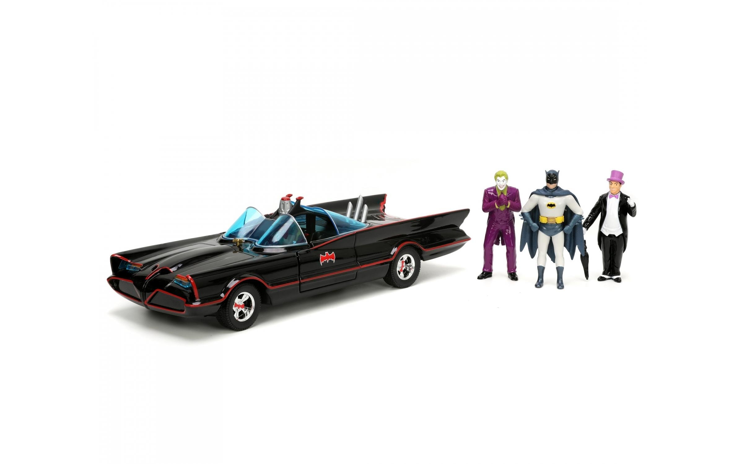 Batman 1966 HWR Deluxe Batmobile 1:24Ikonisches Batmobil Modellauto mit Figuren aus der Classic TV-Serie von 1966