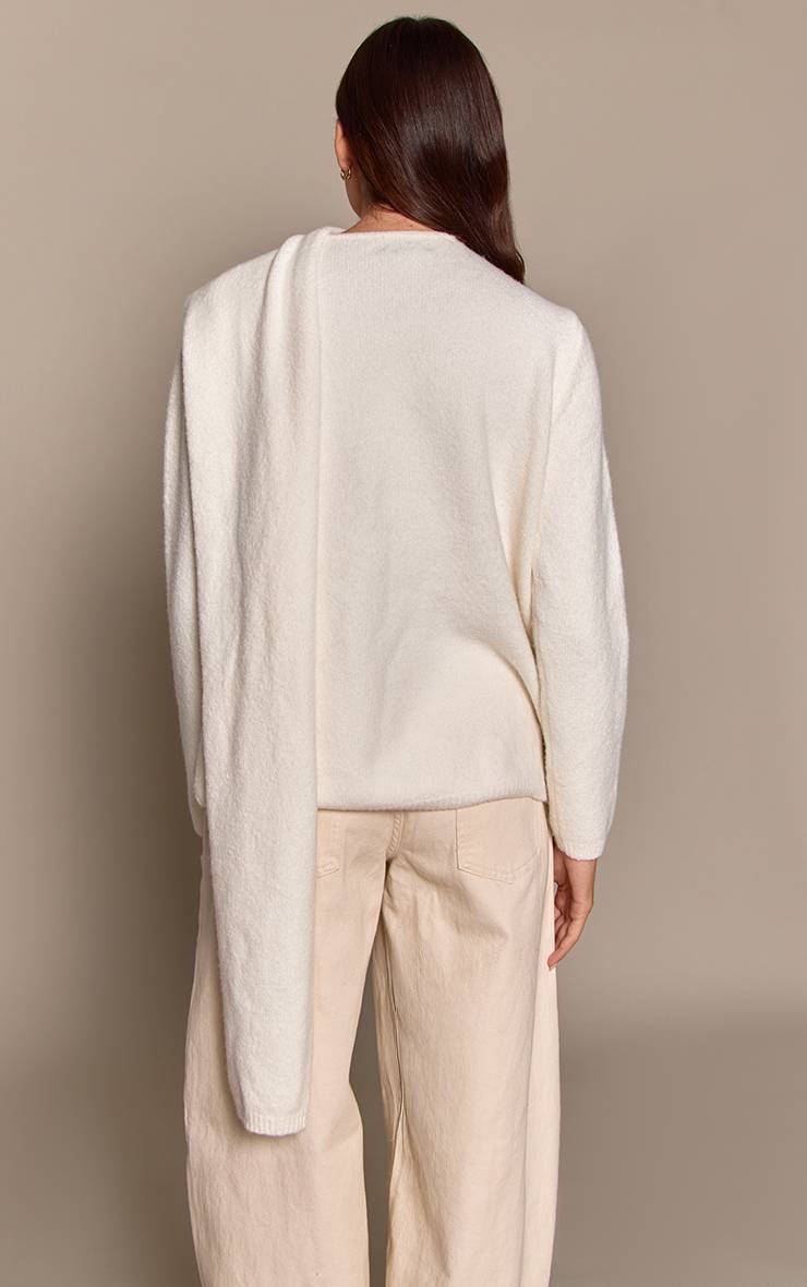 Crème Synthétiquell Surdimensionné En Maille Avec Détail Écharpe Drapée