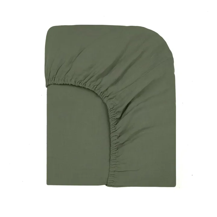 Communauté de biens Drap-housse en lin lavé | Vert kaki
