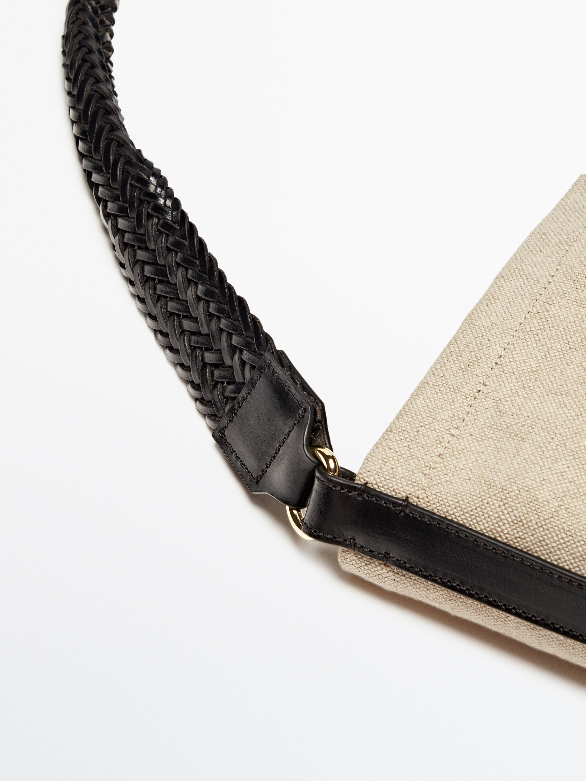Bolso balde asa piel trenzada - BEIGE