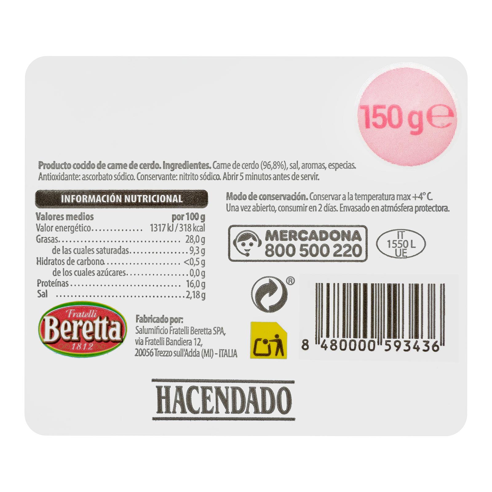 Mortadelle italienne Hacendado, tranches fines