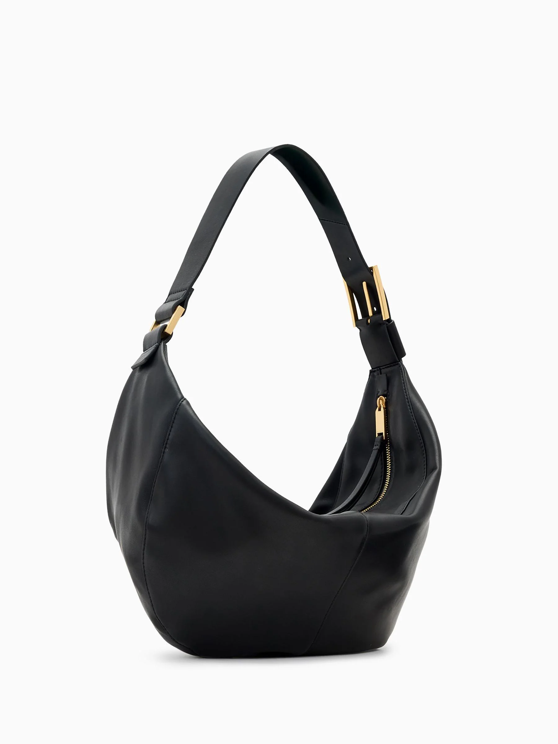 Zwart - AllSaints Luna Leather Shoulder Bag