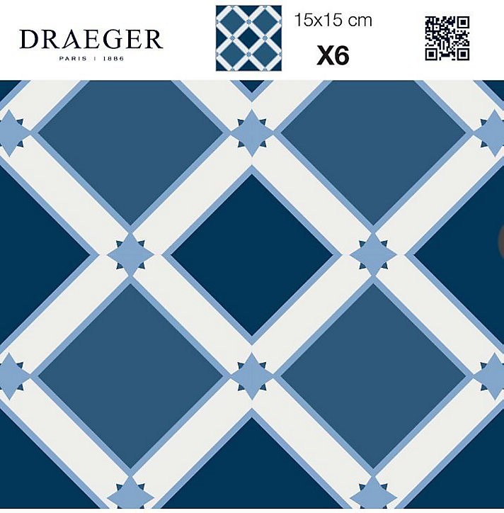 6 carreaux adhésifs motif losange etoile bleue L.15 x H.15 x l.0,4cm