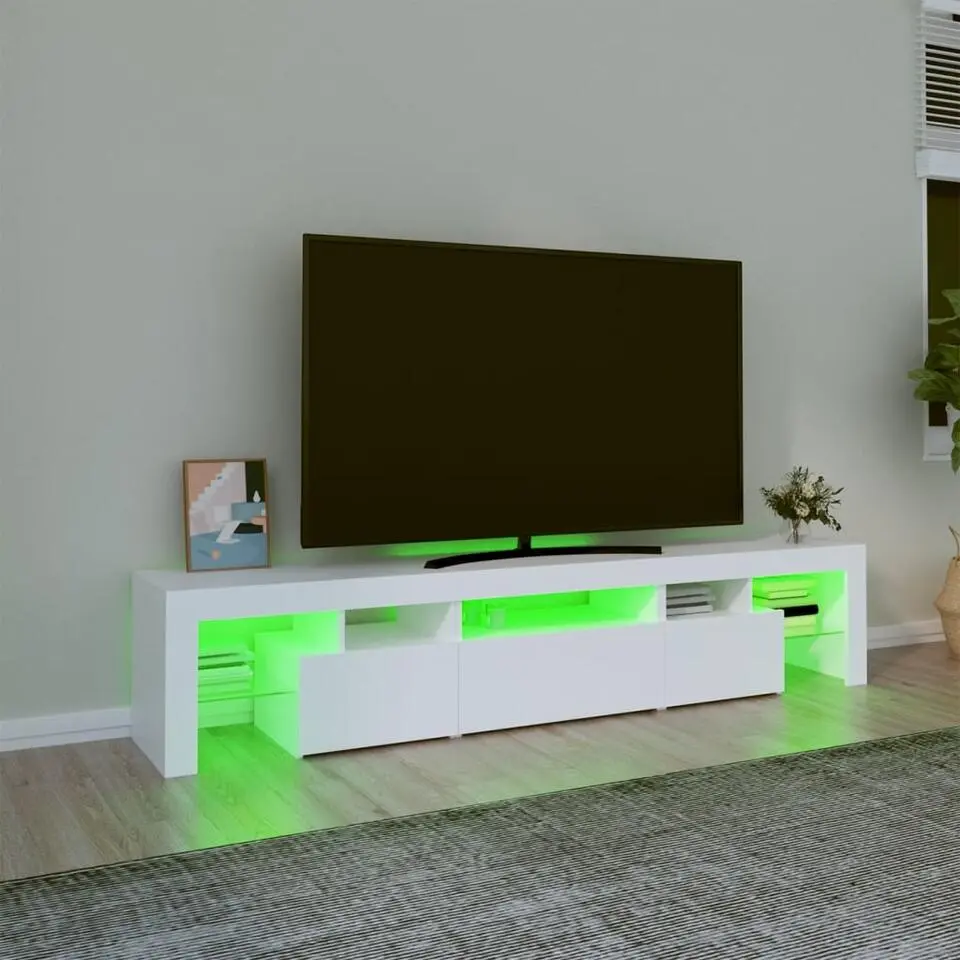 vidaXL - LED TV-meubel met 3 deuren en glas legplanken - Wit - 200x36.5x40 cm