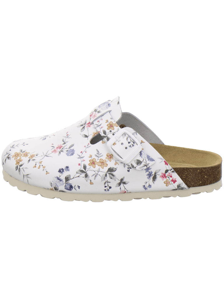 Clogs Damen Leder weiß-flower
